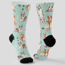 Cute Watercolor Corgi Dog Pattern Socks