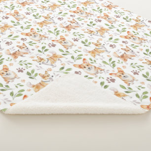 Cute Watercolor Corgi Dogs - Pet Animals Sherpa Blanket