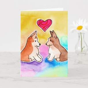 Cute Watercolor Corgis "Sending Love" Card