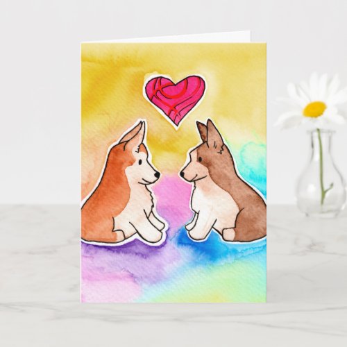Cute Watercolor Corgis Sending Love Card