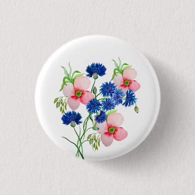Cute watercolor cornflowers button (Front)