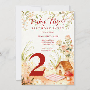 Cute Watercolor Cottagecore Child Birthday Invitation