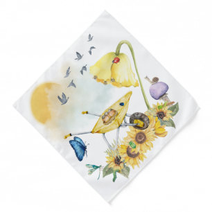 Cute Watercolor Cottagecore Yellow on white Bandana