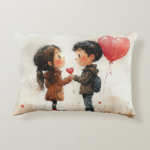 Cute Watercolor Couple Heart Balloon Romantic Love Accent Pillow