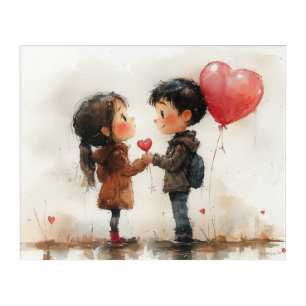 Cute Watercolor Couple Heart Balloon Romantic Love Acrylic Print