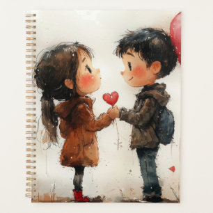 Cute Watercolor Couple Heart Balloon Romantic Love Planner