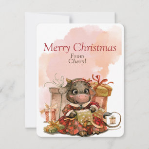 Cute Watercolor Cow Holiday Card