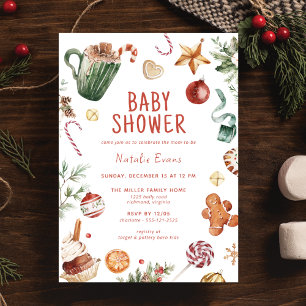 Cute Watercolor Cozy Christmas Theme Baby Shower Invitation