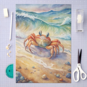 Cute Watercolor Crab on Beach Decoupage Tissue Paper