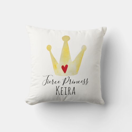 Cute Watercolor Crown Baby Girl Princess with Name Throw Pillow