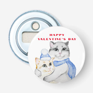 Cute watercolor cuddly cats on Valentine's Day Bottle Opener