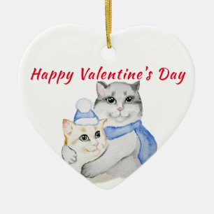 Cute watercolor cuddly cats on Valentine's Day Ceramic Ornament