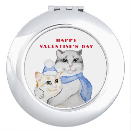 Cute watercolor cuddly cats on Valentines Day Compact Mirror