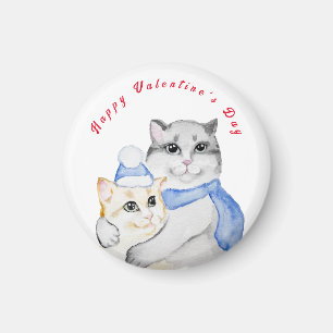 Cute watercolor cuddly cats on Valentine's Day  Magnet