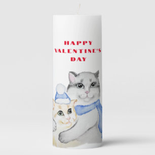 Cute watercolor cuddly cats on Valentine's Day Pillar Candle