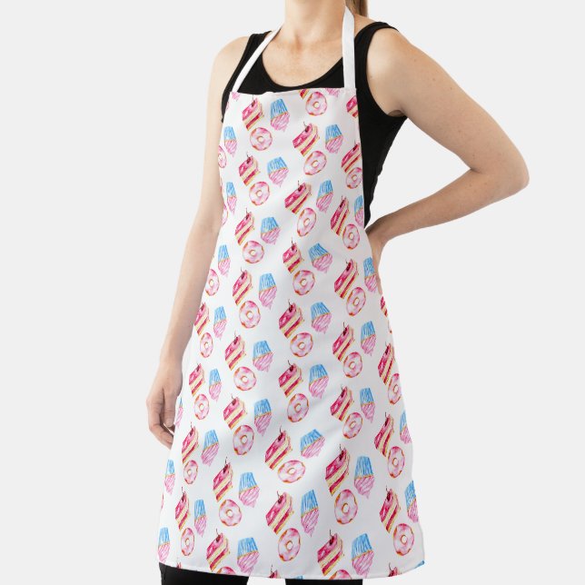 Cute Watercolor Cupcake Cake Donut Bakery Apron (Insitu)