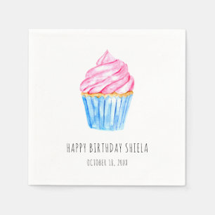 Cute watercolor cupcake pink frosting Birthday Napkins