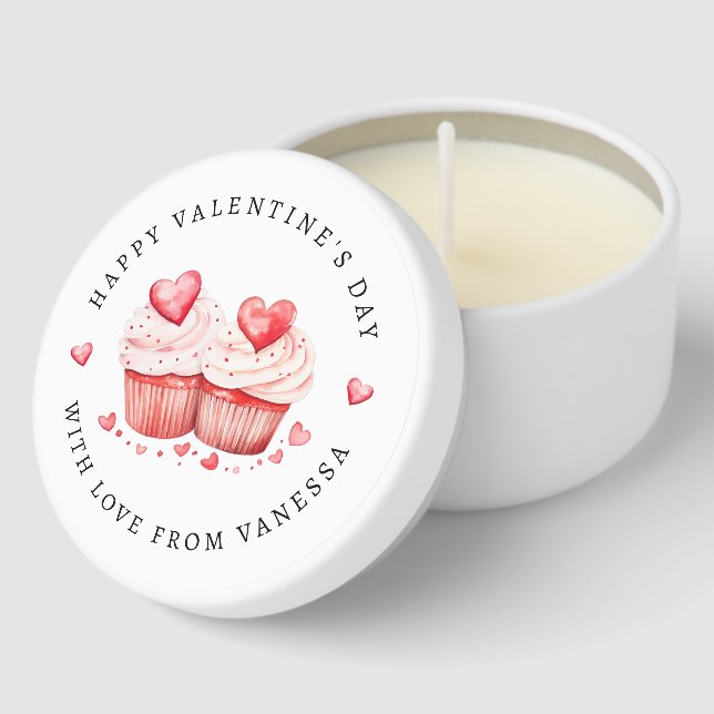 Cute Watercolor Cupcakes Valentine's Day Mini Candle Favors (Corner)