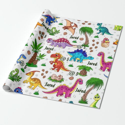 Cute Watercolor Custom Birthday Pattern Dinosaur Wrapping Paper