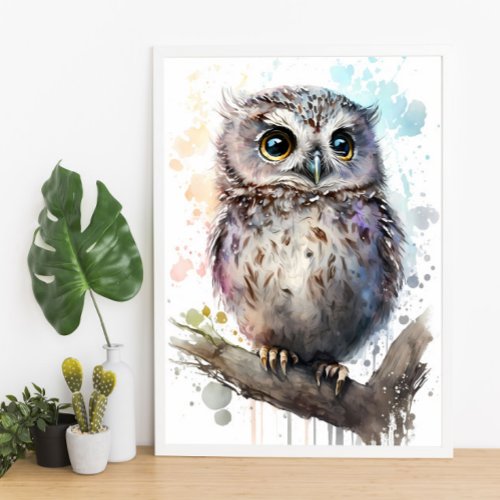 Cute Watercolor Cute Owl Woodland Nursery Poster