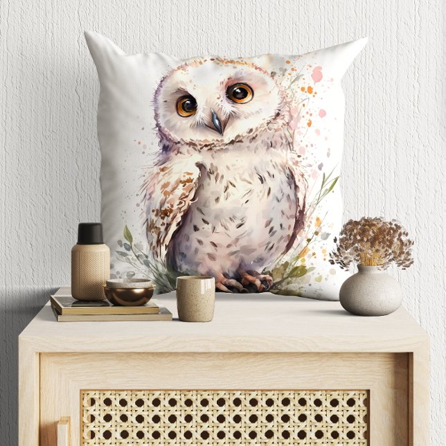 Cute Watercolor Cute Owl Woodland Throw Pillow (Creator Uploaded)