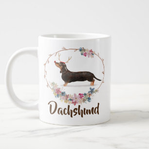 Cute Watercolor Dachshund Floral Christmas Giant Coffee Mug