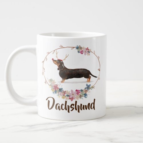 Cute Watercolor Dachshund Floral Christmas Giant Coffee Mug