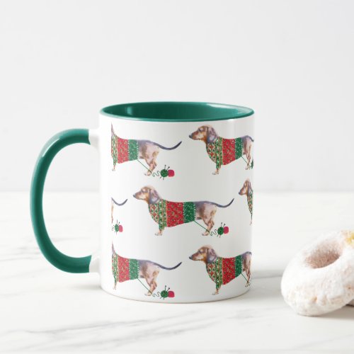 Cute watercolor dachshund in christmas jumper mug