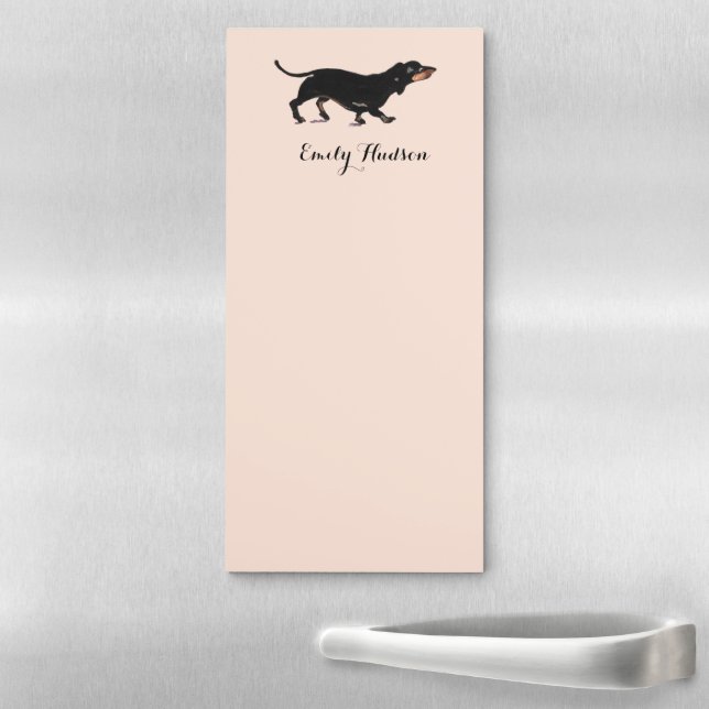 Cute watercolor Dachshund on pink Magnetic Notepad (In Situ)