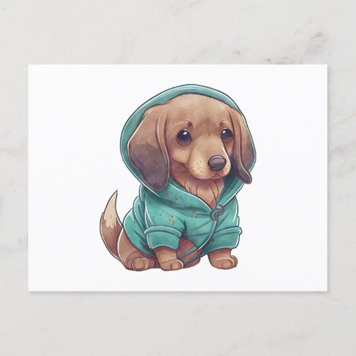 Cute Watercolor Dachshund Puppy in Sweater Postcard