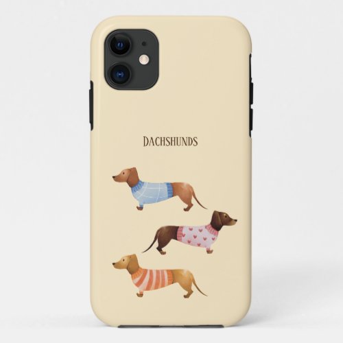 Cute watercolor dachshunds with text  iPhone 11 case