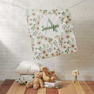 Cute Watercolor Daisies Flowers Girly Custom Name Baby Blanket