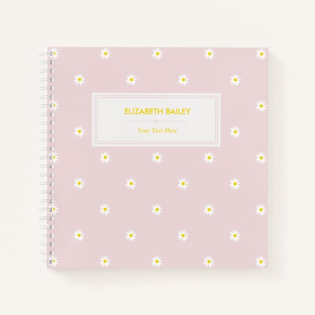 Cute Watercolor Daisy Pattern Pink Spiral Notebook (Front)