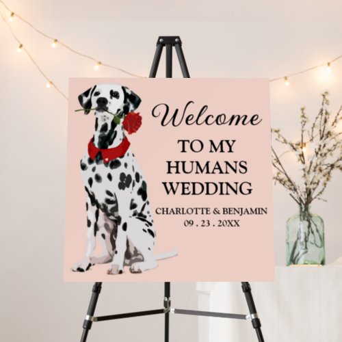 Cute Watercolor Dalmatian Dog Wedding Welcome Sign