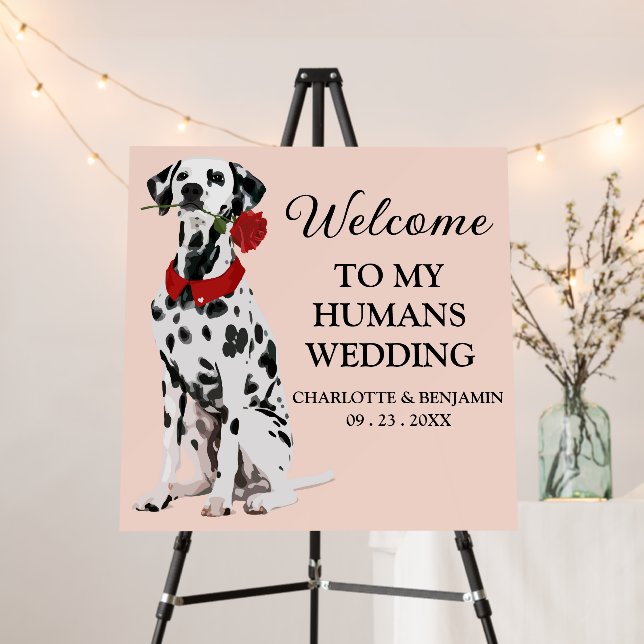 Cute Watercolor Dalmatian Dog Wedding Welcome Sign (In Situ (Stand))
