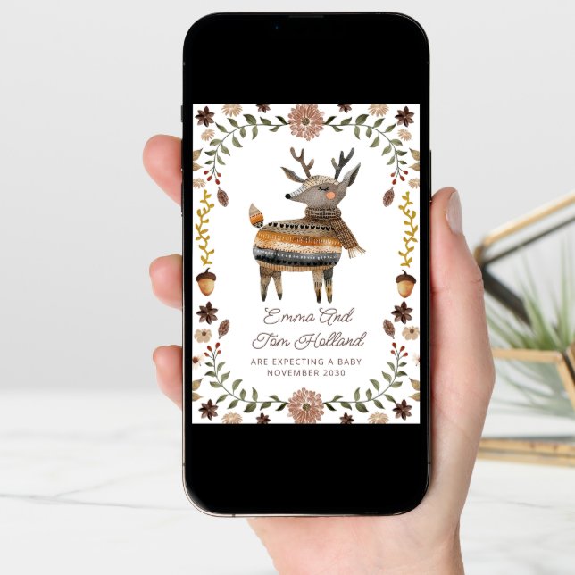 Cute Watercolor Deer Knitted Sweater Pregnancy Announcement (Front Digital)