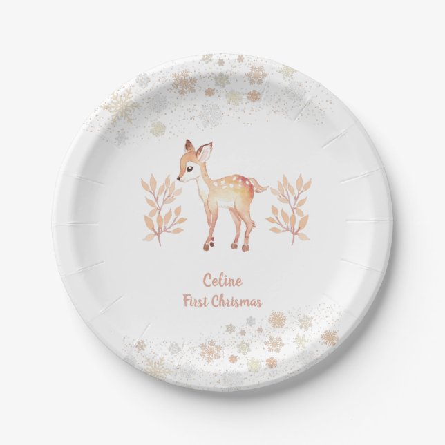 cute watercolor deer paper plates (Front)
