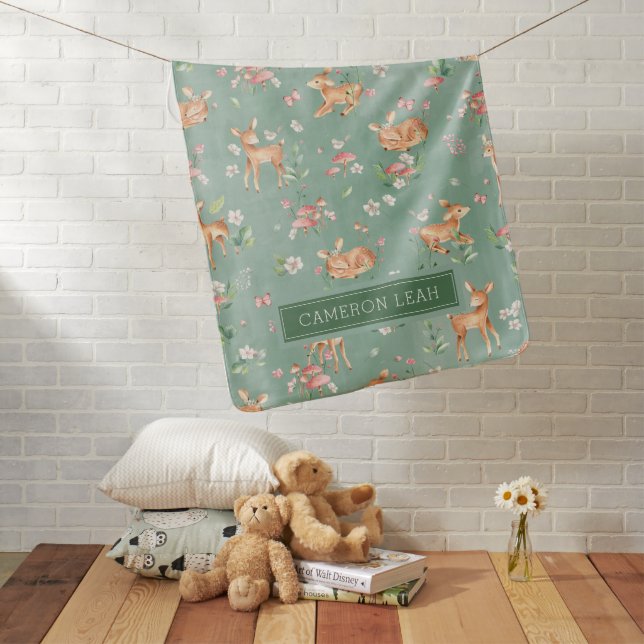 Cute Watercolor Deer Pattern Baby Blanket (In Situ)