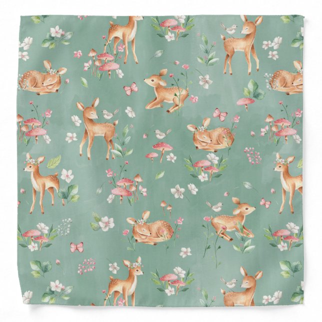 Cute Watercolor Deer Pattern Bandana (Front)