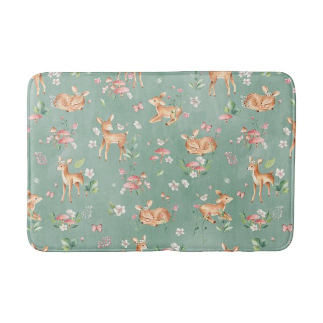 Cute Watercolor Deer Pattern Bath Mat (Front)