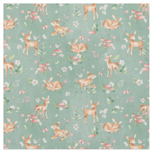 Cute Watercolor Deer Pattern Fabric