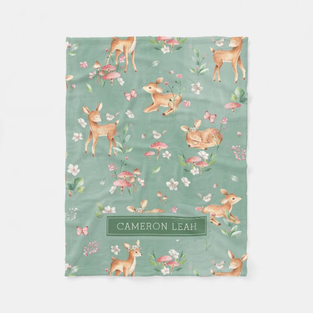 Cute Watercolor Deer Pattern Fleece Blanket (Front)