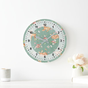 Cute Watercolor Deer Pattern Large Clock