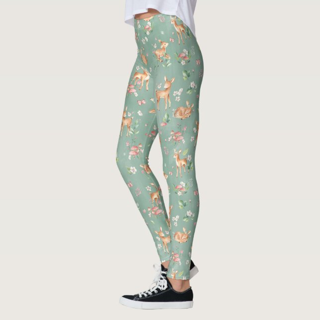 Cute Watercolor Deer Pattern Leggings (Left)