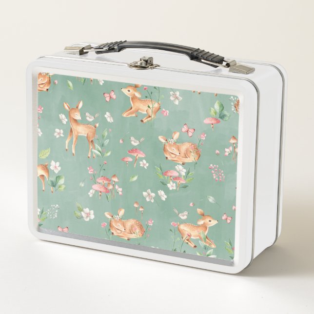 Cute Watercolor Deer Pattern Metal Lunch Box (Front)