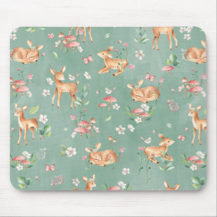 Cute Watercolor Deer Pattern Mouse Pad