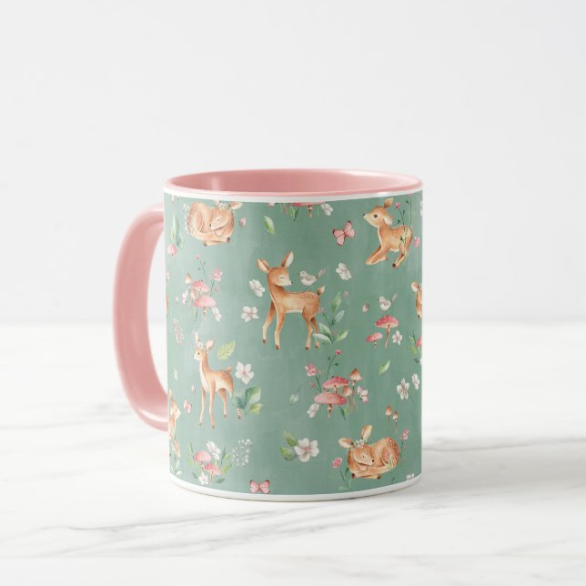 Cute Watercolor Deer Pattern Mug (Front Left)