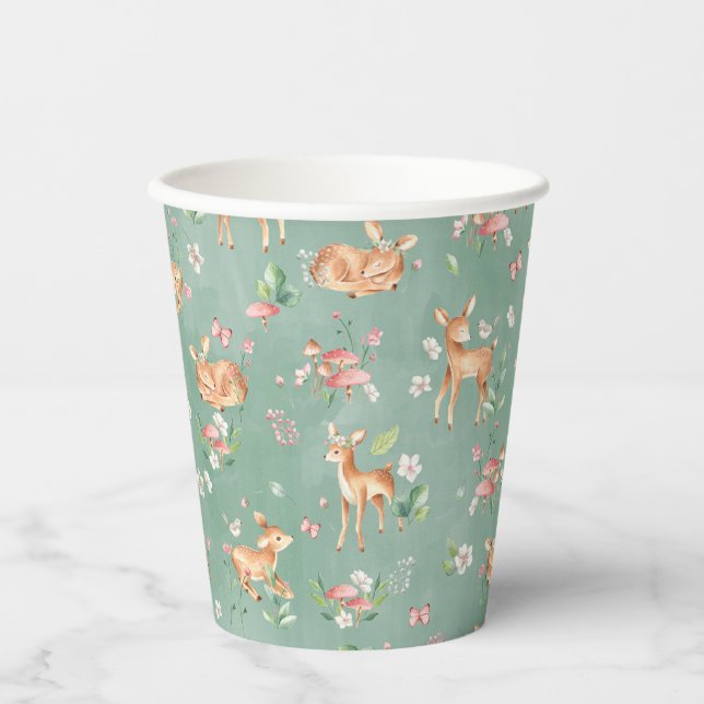 Cute Watercolor Deer Pattern Paper Cups (Front)