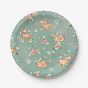 Cute Watercolor Deer Pattern Paper Plates