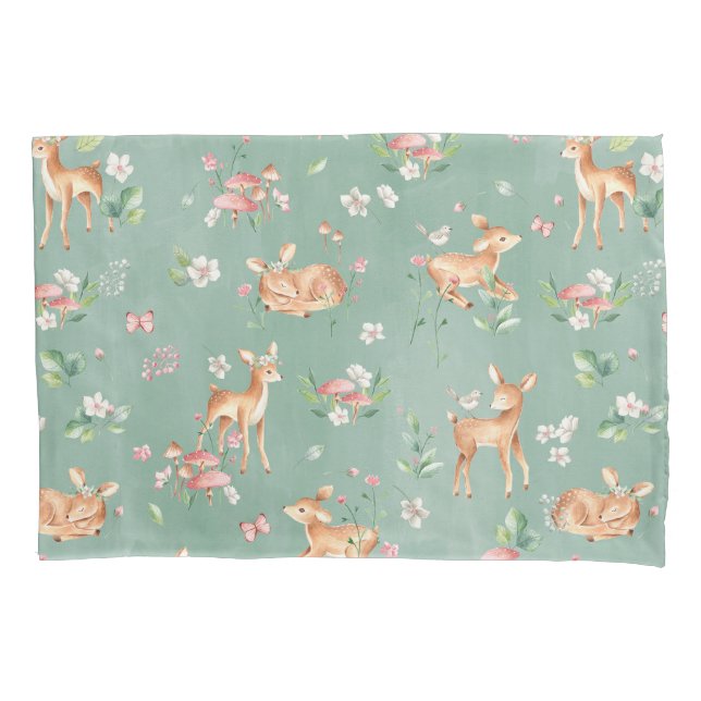 Cute Watercolor Deer Pattern Pillow Case (Front)